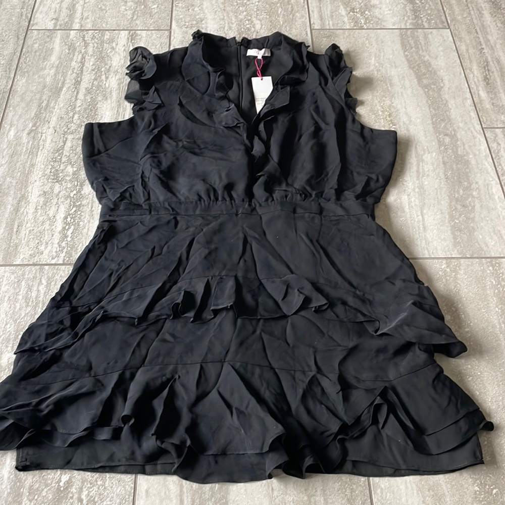 Parker Black Ruffle V-neckline Mini Dress Size 16